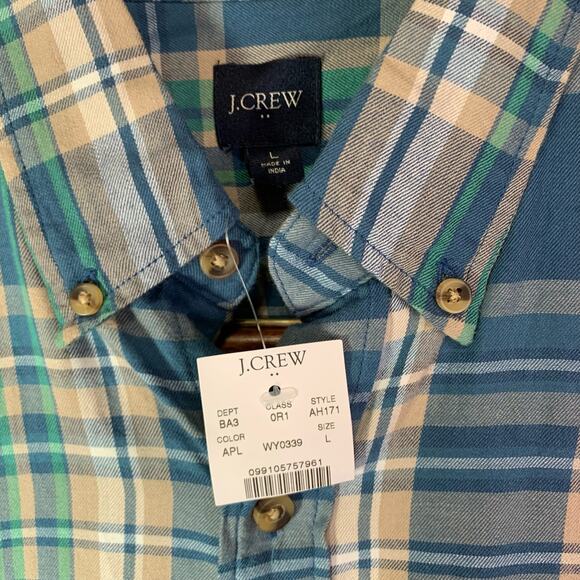 J. Crew Plaid Button-Down Shirt (Blue/Green/White) Men’s Size Large NWT Workwear - Picture 4 of 16